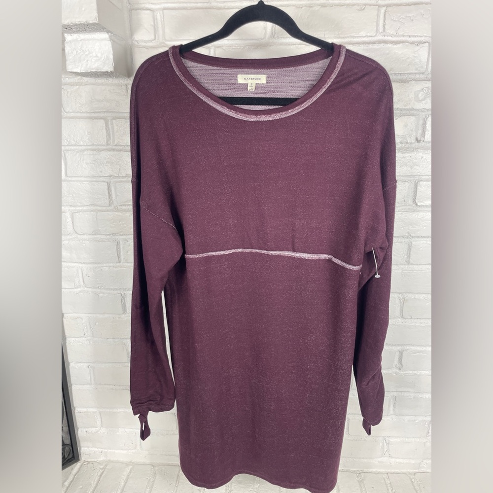 Max Studio‎ Burgundy Long Sleeve Knit Tunic Dress Small Soft Stretch Lounge